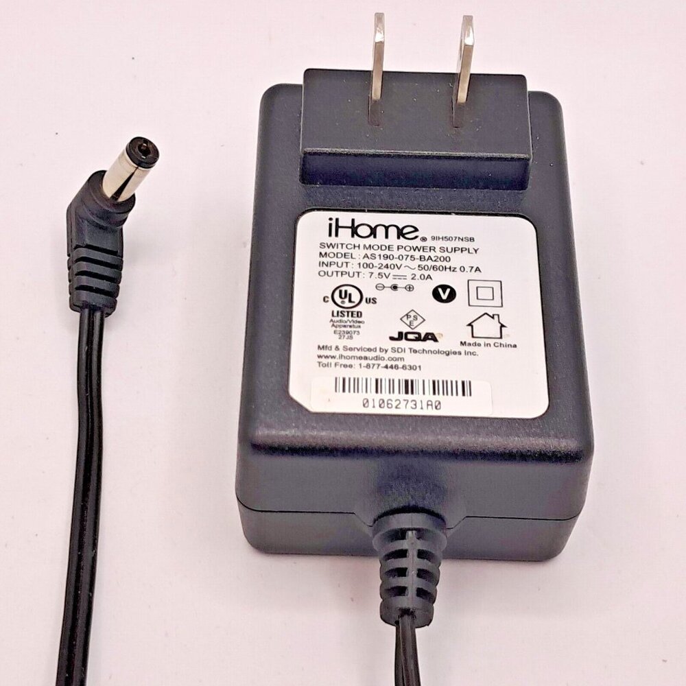 iHome AS190-075-BA200   7.5V  2A   Switching Mode Power Supply
